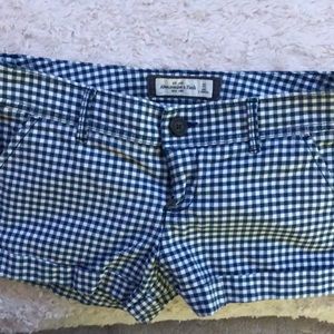 Blue and white plaid shorts